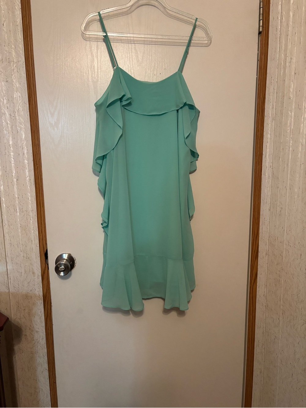 Love Riche Mint Green Ruffle-Detail Spaghetti Strap Mini Dress